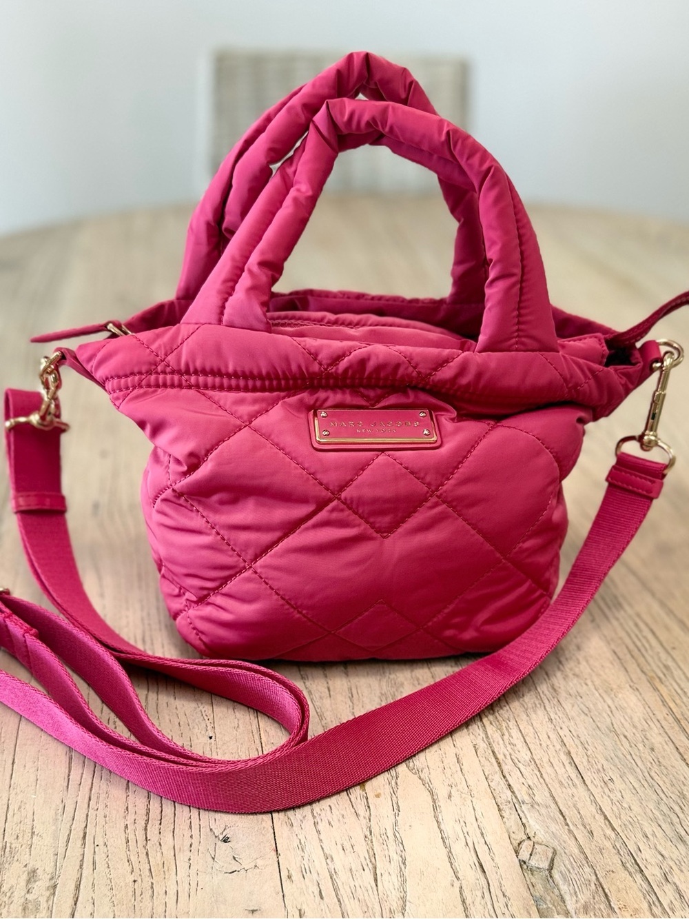 Marc Jacob’s Mini Quilted Nylon Tote Bag Bright Pink